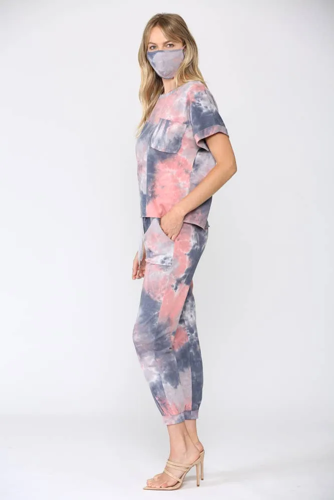 Tie Dye Lounge Wear 3 Piece Set Matching Mask