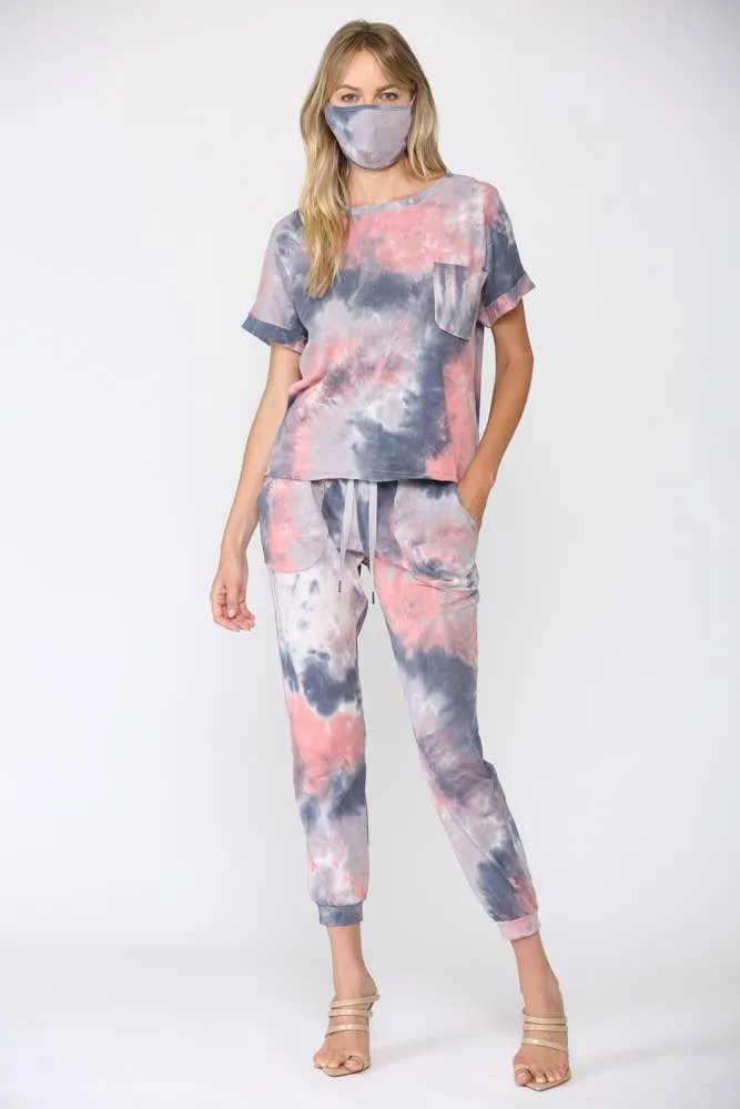 Tie Dye Lounge Wear 3 Piece Set Matching Mask