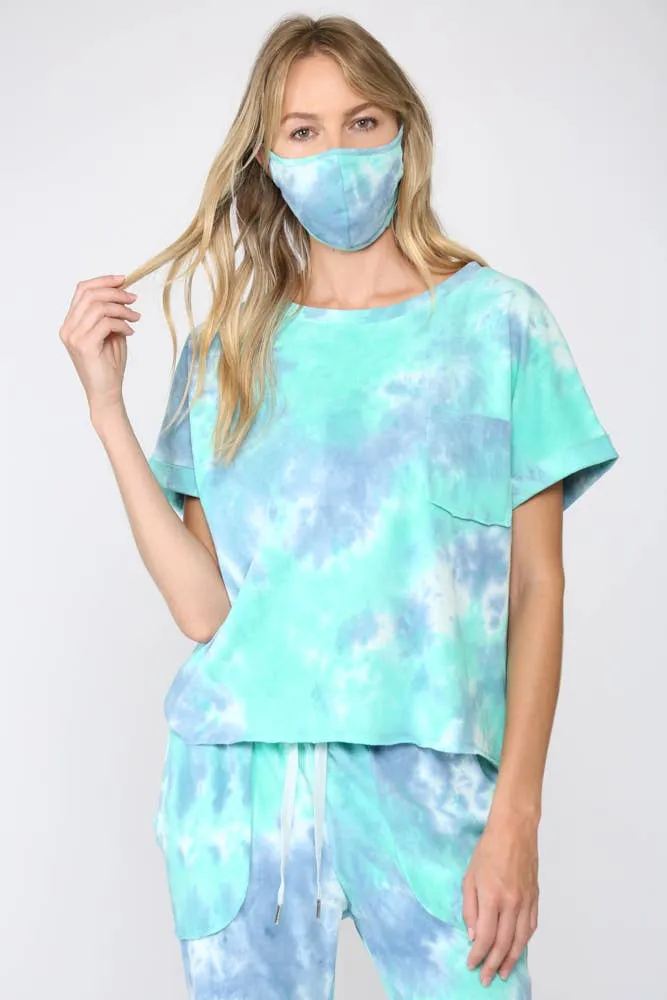 Tie Dye Lounge Wear 3 Piece Set Matching Mask