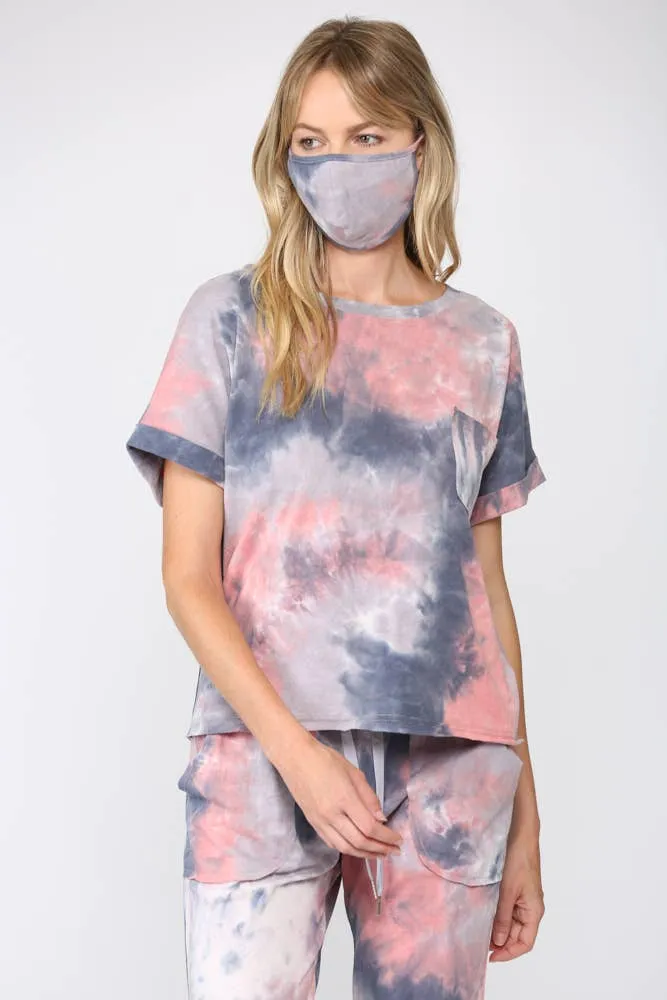 Tie Dye Lounge Wear 3 Piece Set Matching Mask