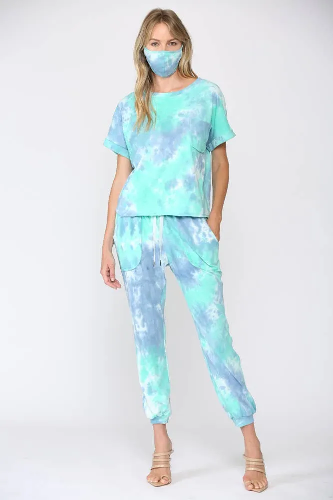 Tie Dye Lounge Wear 3 Piece Set Matching Mask