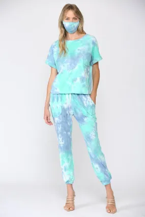 Tie Dye Lounge Wear 3 Piece Set Matching Mask
