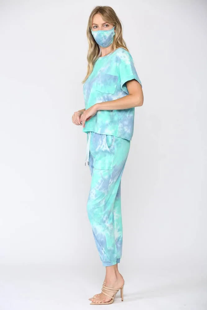 Tie Dye Lounge Wear 3 Piece Set Matching Mask
