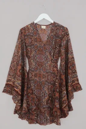Venus Mini Wrap Dress in Jagger Lilac & Rust Mandala