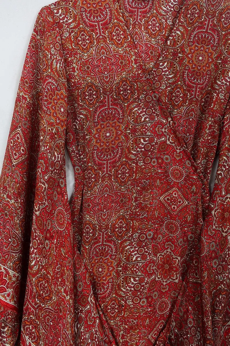 Venus Mini Wrap Dress in Ono Vermillion Mandala
