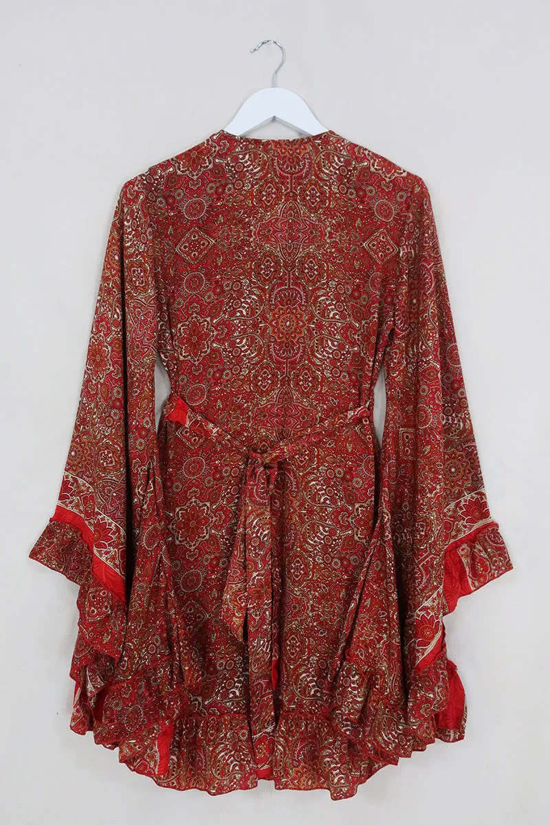Venus Mini Wrap Dress in Ono Vermillion Mandala