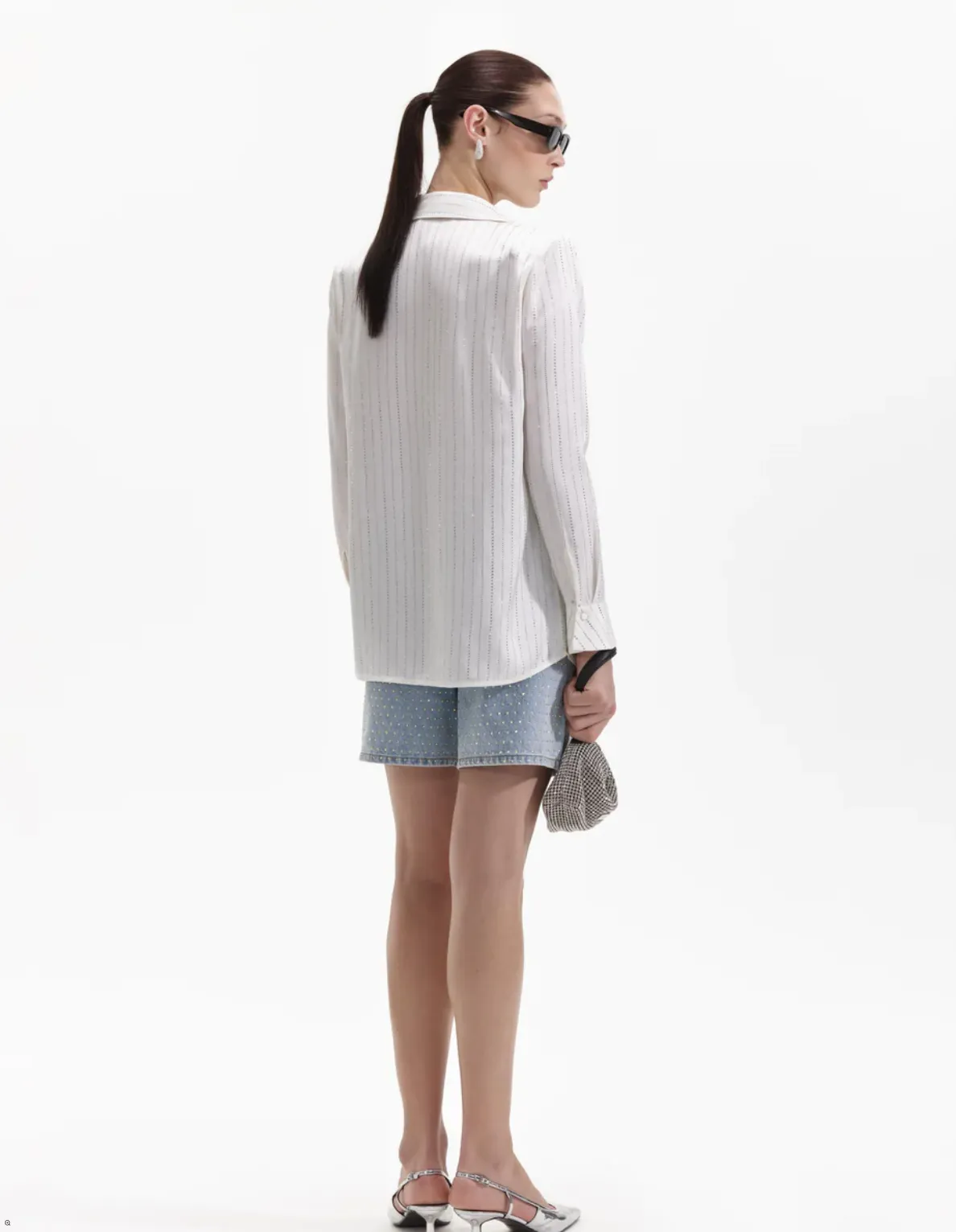 White Rhinestone Stripe Shirt