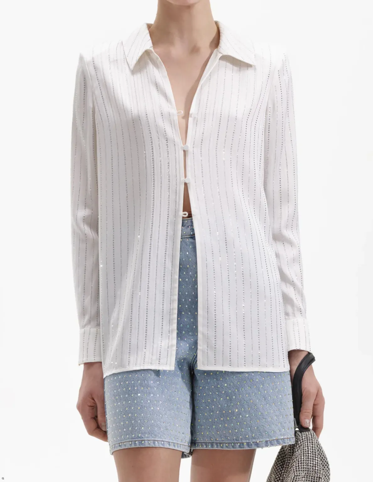 White Rhinestone Stripe Shirt