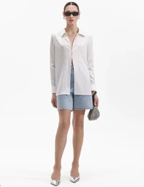 White Rhinestone Stripe Shirt